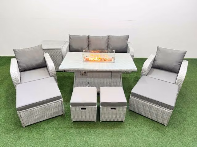 Fimous 9 Seater Rattan Outdoor Garden Lounge Sofa Set in Light Grey with Upholstered Cushions