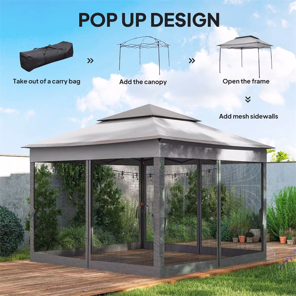 SPETLEK Garden Party Canopy Tent in Grey, W: 300 cm, D: 300 cm, H: 270 cm – 2