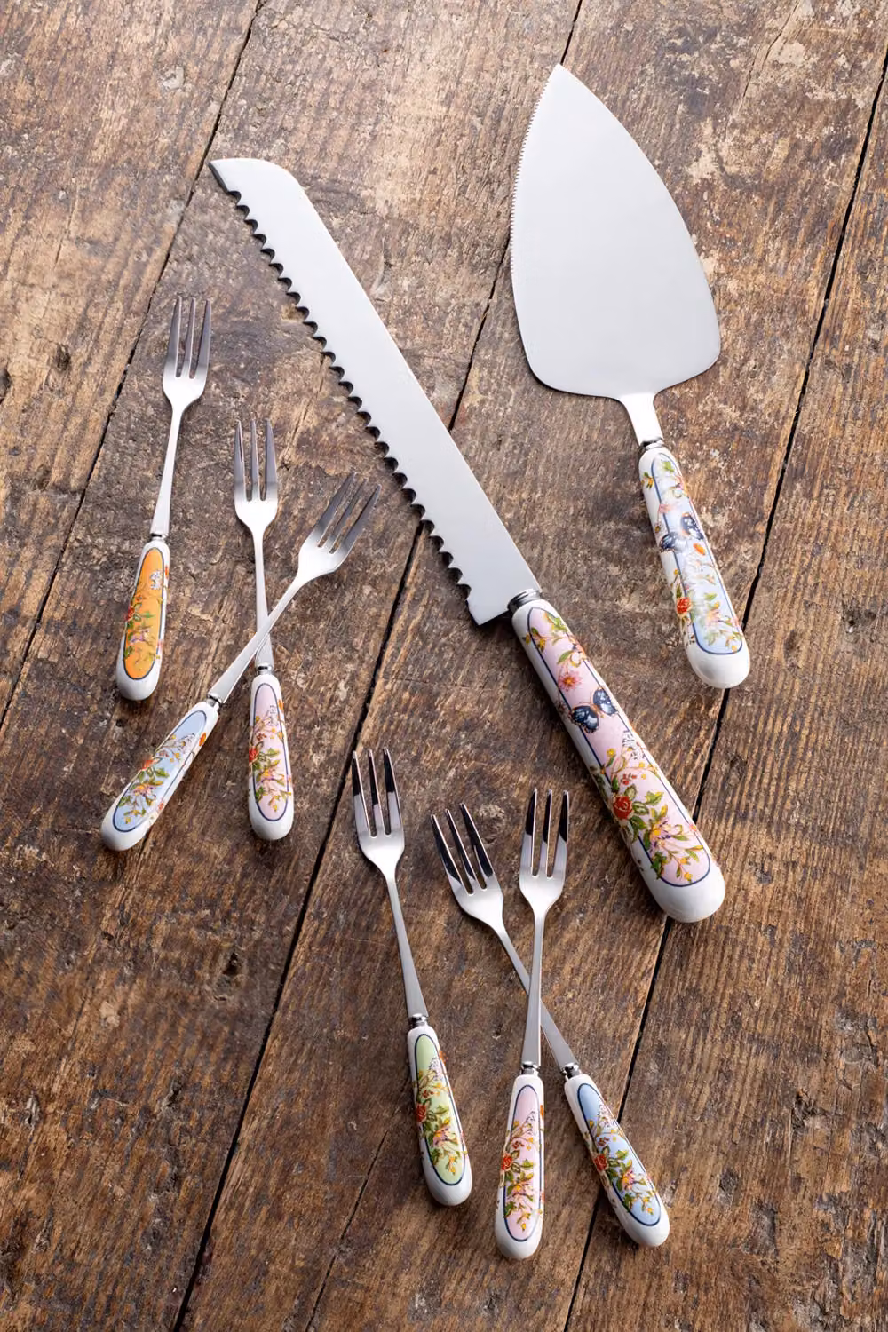 Aynsley Cottage Garden Multicolour Floral Bone China and Stainless Steel Pastry Set – 2