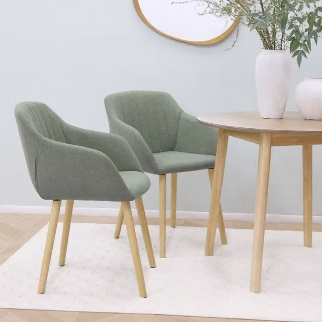 Home Garden Direct Luciano Dining Chairs in Green Textured Linen with Armrests (Set of 2) – 1