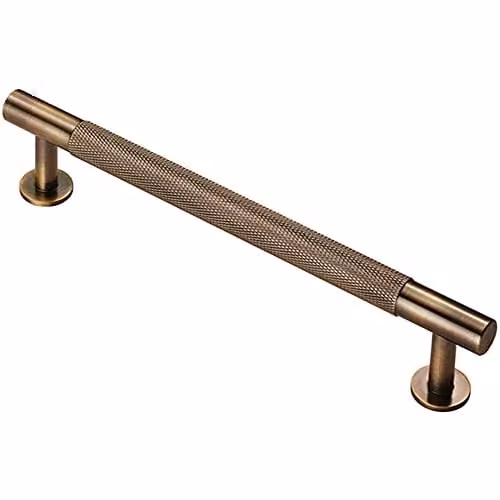 Loops Knurled Bar Door Pull Handle in Antique Brass, W: 19.0 cm, D: 1.3 cm