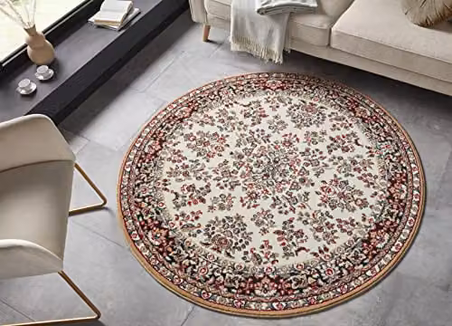 Hanse Home Design Zabul Oriental Style Round Living Room Rug, Cream, Gold and Beige, Diameter: 140 cm – 2