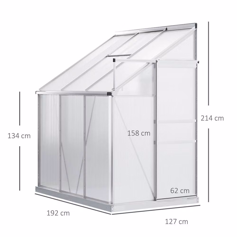 STILVORA Lean-to Polycarbonate Greenhouse with Sliding Door and Rain Gutter, Transparent, H: 192 cm, W: 127 cm, D: 127 cm – 2