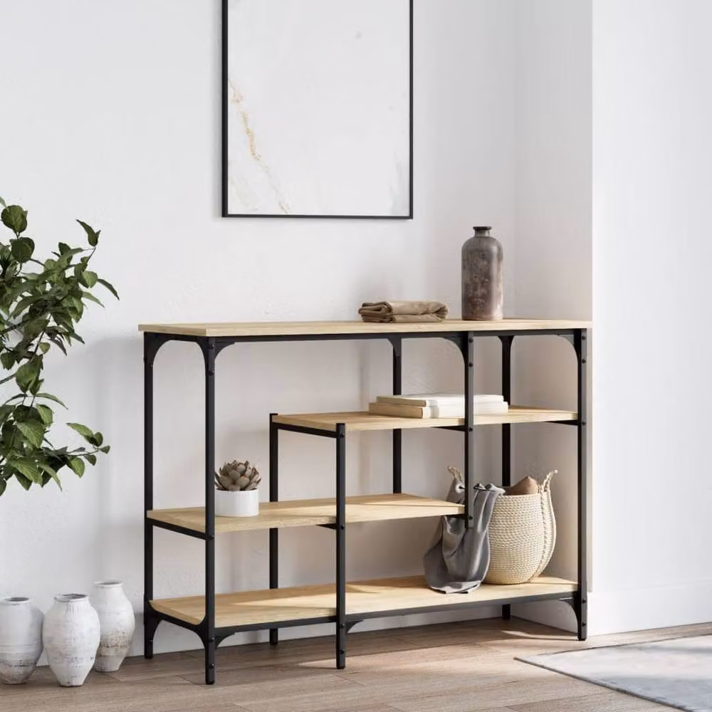 Berkfield Home Console Table with Shelves in Sonoma Oak, W/D/H: 100 x 35 x 75 cm – 3
