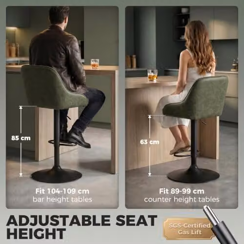 HOMCOM Set of 2 Retro Swivel Bar Stools with PU Leather Padded Seats in Green – 3