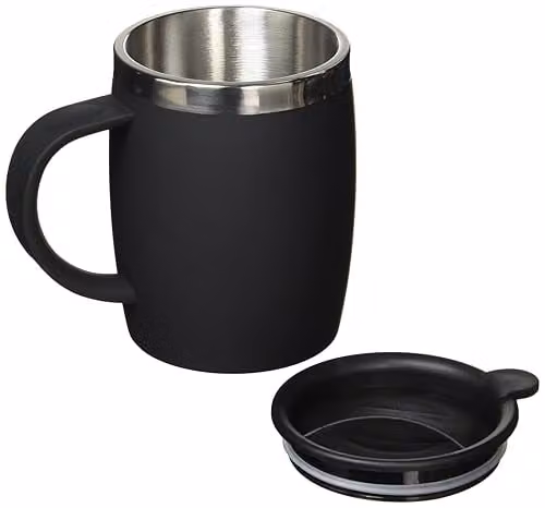 Thermos ThermoCafé 105102 Desk Mug in Black, Stainless Steel and Plastic with Lid, W/D/H: 14 x 9 x 12 cm