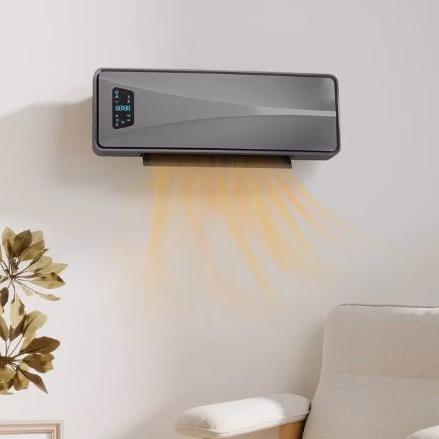 HOMCOM 2000W Ceramic Electric Fan Heater with Thermostat and Timer, Wall Mounted, Grey – 1