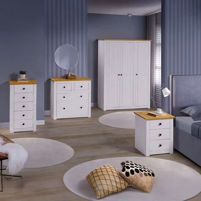 Seconique Panama 3 Door Wardrobe in White and Black with Internal Shelves and Hanging Rod