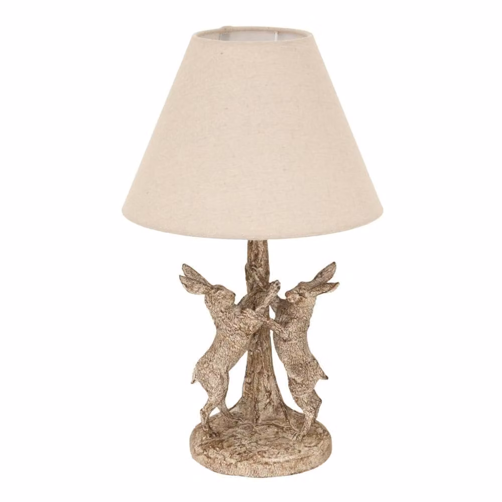 Wyld Haus Stonewashed Marching Hares Table Lamp with Brown Linen Shade – 2