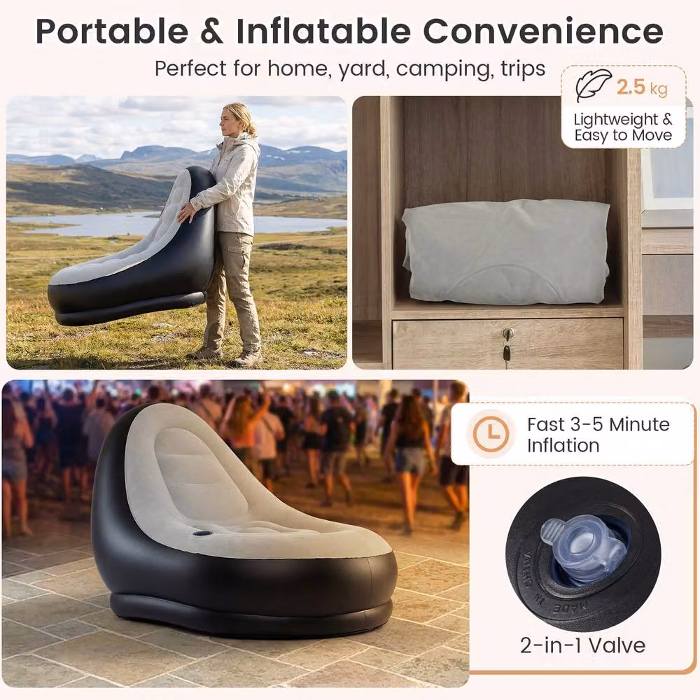 Costway Inflatable Lounge Sofa with Ottoman Single Blow Up Couch in Grey – 7