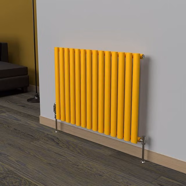 Lux Heat Oval Horizontal Coloured Radiator in Sunflower Yellow, W: 78 cm, H: 60 cm