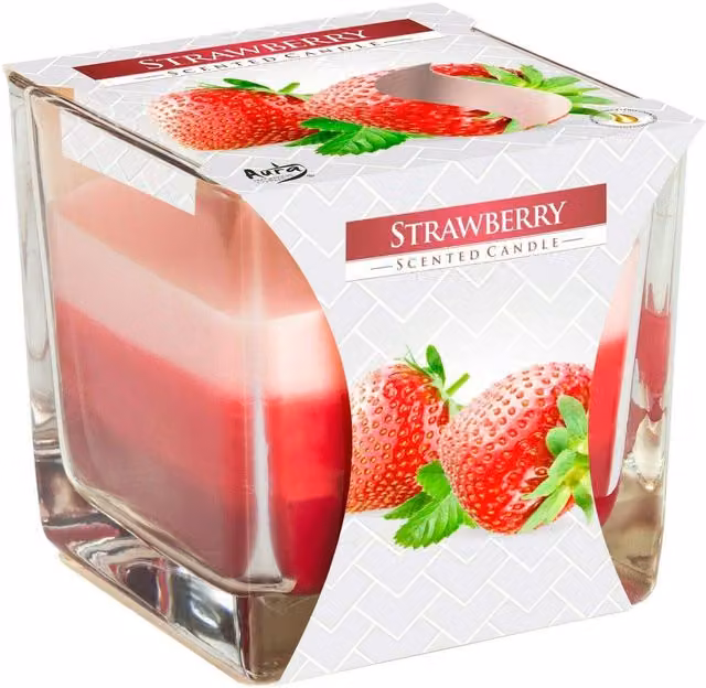 SolaDirect Strawberry Scented Fruity Candle in a Red Multicolour Glass Jar, W/D/H: 8.0 x 8.0 x 32.0 cm