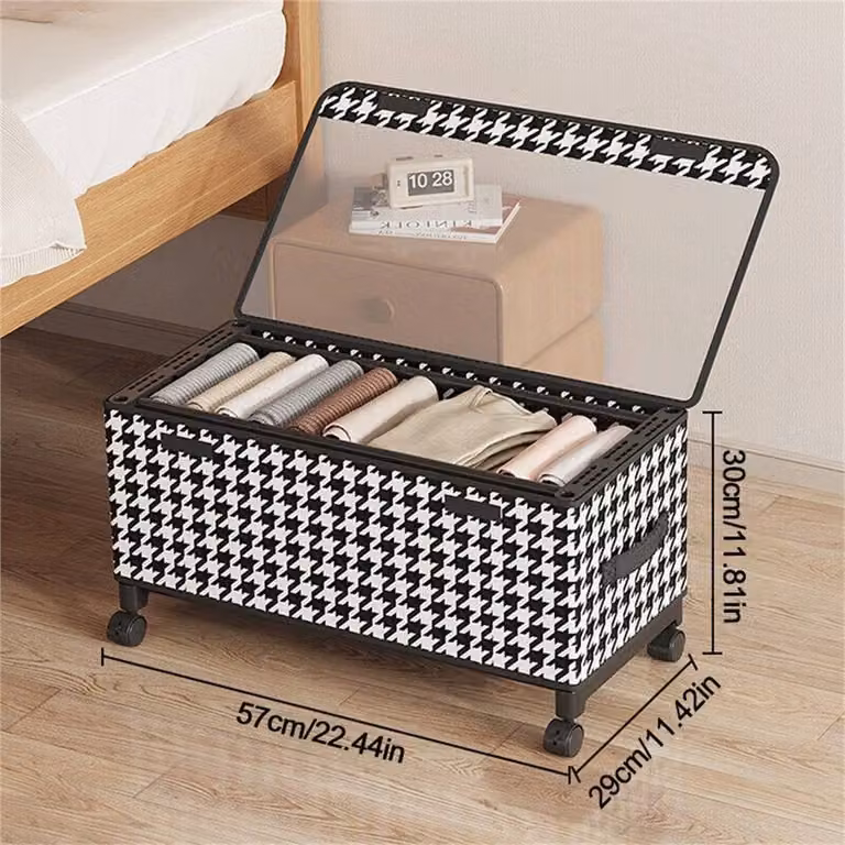 Nordara Large Black Under-Bed Storage Box with Lid and Wheels, W: 57 cm, D: 29 cm, H: 30 cm