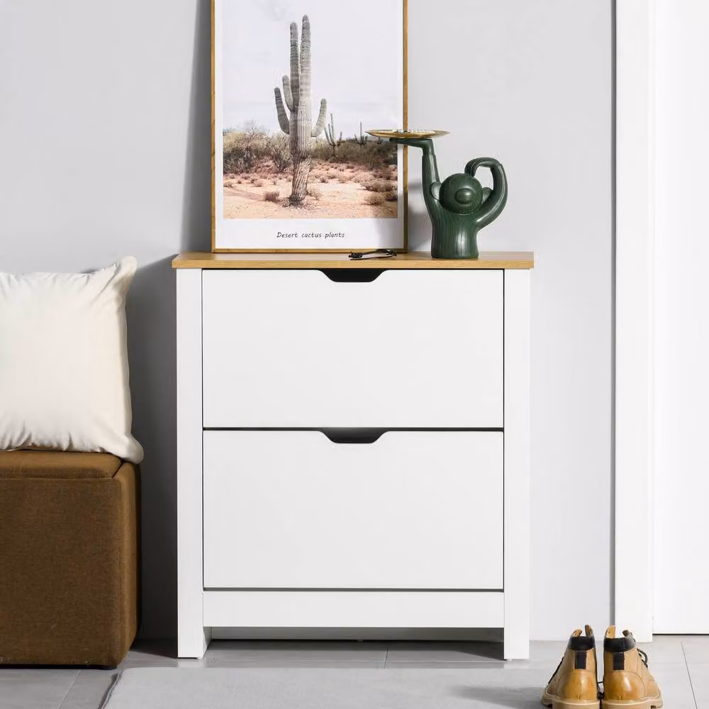 STILVORA White Matt MDF Shoe Cabinet with 2 Tilting Compartments and Internal Shelves – 3