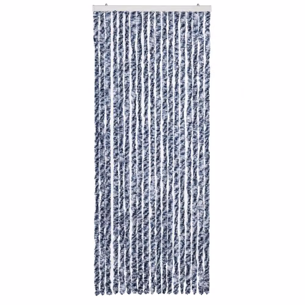 Berkfield Home Striped Chenille Insect Curtain in Blue, White and Silver, W: 56 cm, H: 185 cm – 3