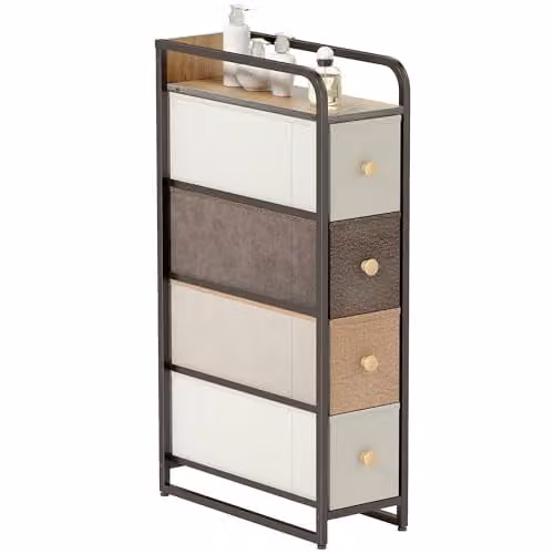 HOMCOM 4-Drawer Chest of Drawers with Fabric Drawers in Mixed-Brown – 1