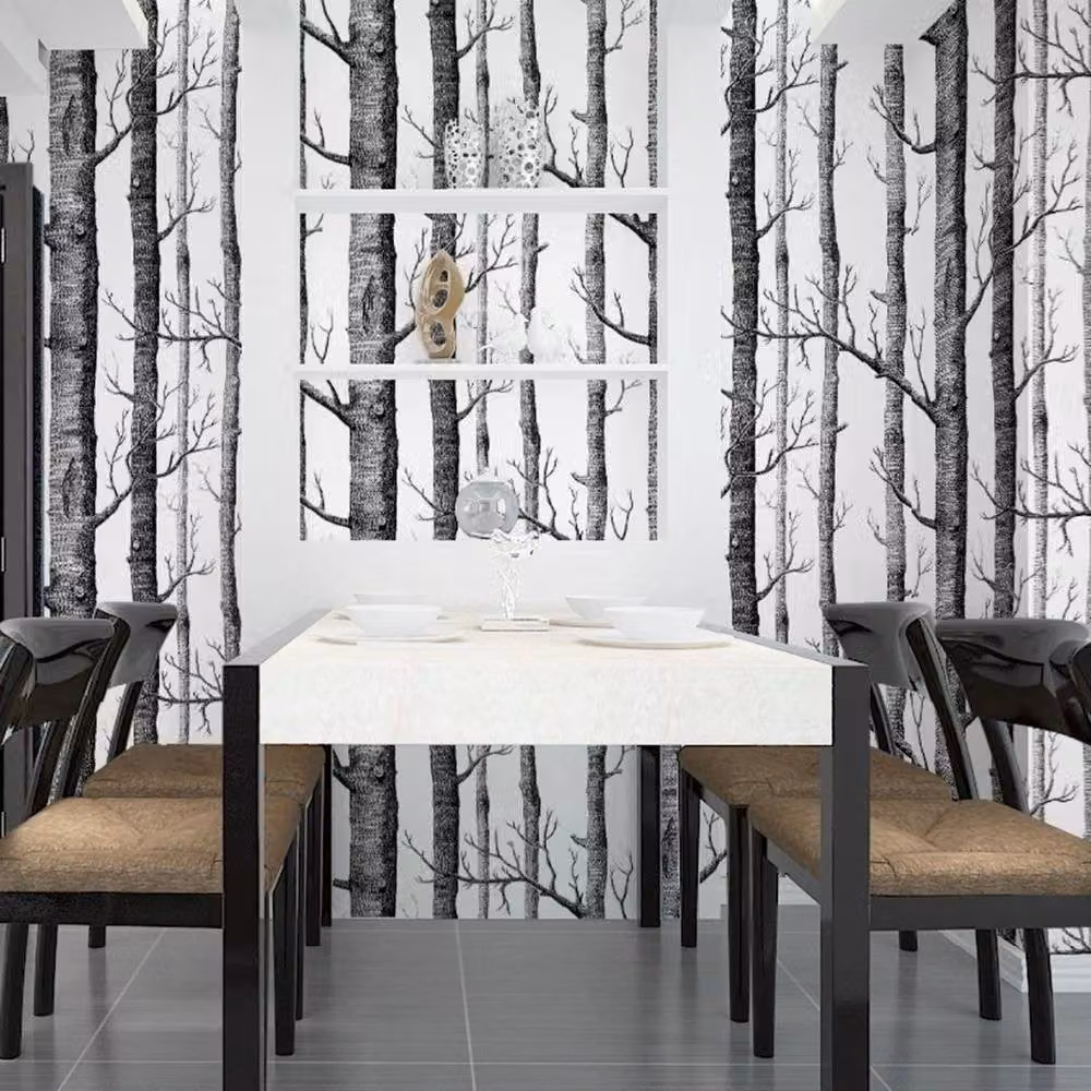 FLAVORA Black and White Forest Woods 3D Birch Tree Wallpaper Roll, W: 100 cm x H: 100 cm – 4