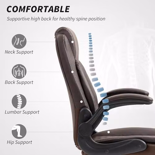 HOMCOM Brown Faux Leather Executive Office Chair with Headrest and Swivel Function – 4