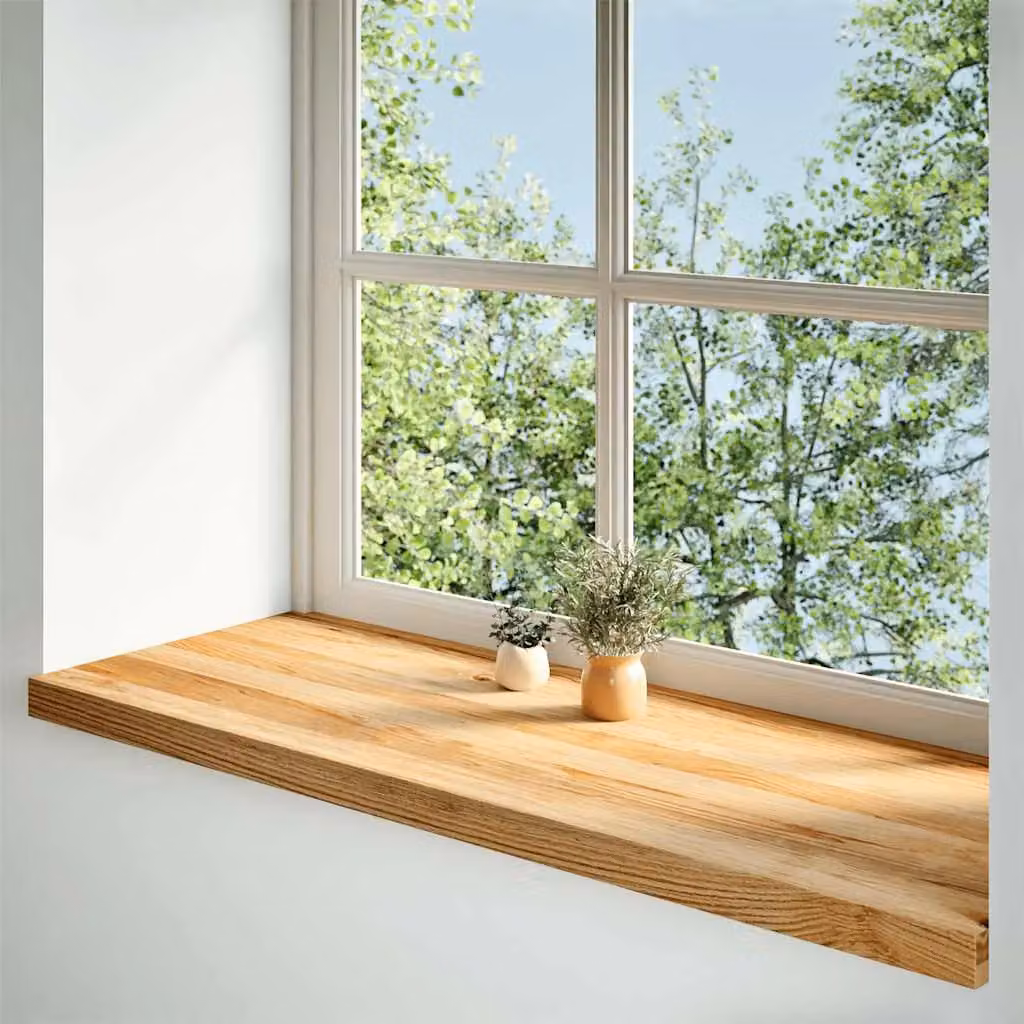 Berkfield Home Solid Oak Wood Window Sills, 2 Pack, Brown, W: 100 cm, D: 40 cm, H: 2 cm – 2