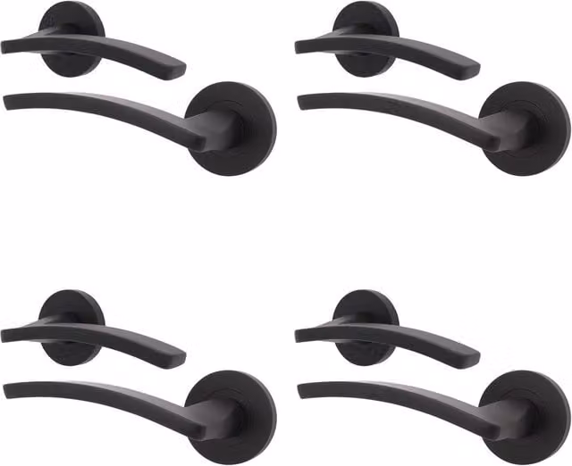 AFIT Matt Black Aluminium Internal Lever On Rose Fire Door Handle 4 Pack, W/D/H: 15 x 15 cm