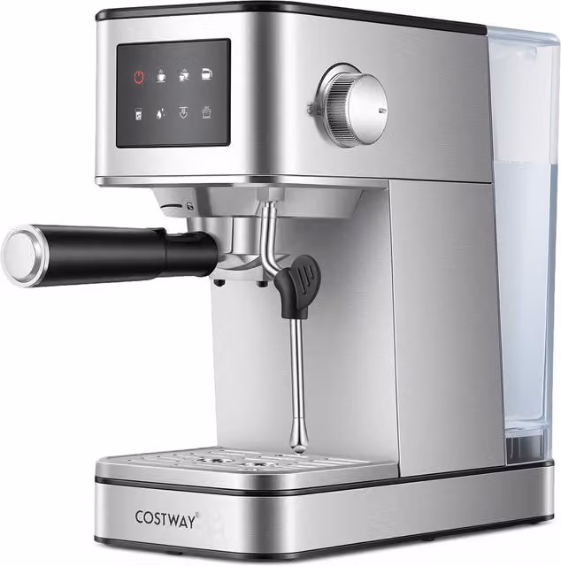 COSTWAY Silver Stainless Steel Countertop Coffee Maker with Touch Display and PID Control