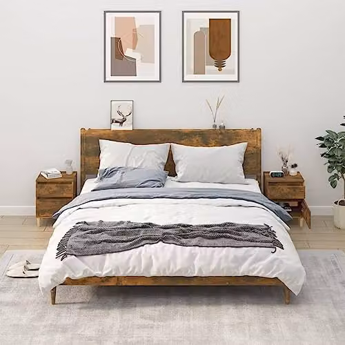 vidaXL Set of 2 Mid-Century Bedside Cabinets in Smoked Oak, W/D/H: 40 x 35 x 50 cm – 2