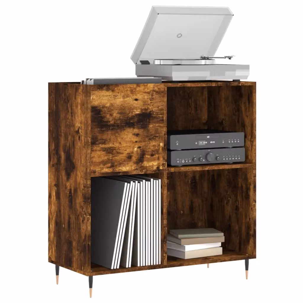 Berkfield Home Record Cabinet in Smoked Oak Brown, W: 84.5 cm, D: 38 cm, H: 89 cm – 3