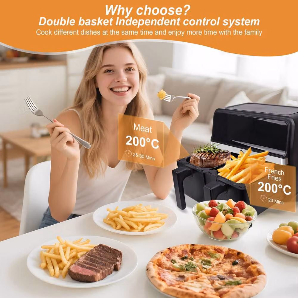 Alivio 9L Dual Basket Digital Air Fryer with 14 Presets and LED Touch Display, Black – 2