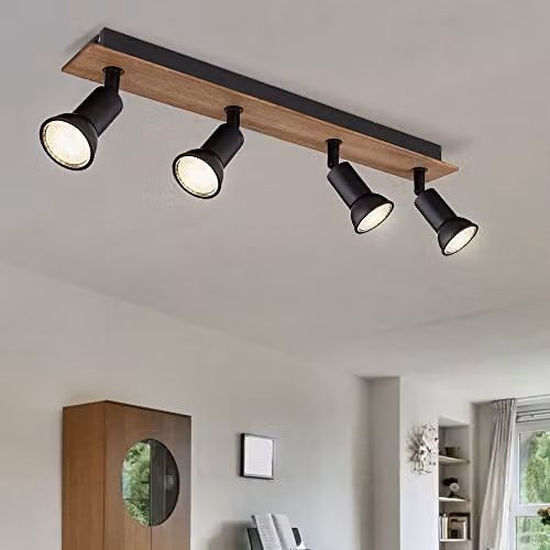 Globo Lighting Industrial Ceiling Spotlight Bar in Brown and Black, Wood and Metal, W: 50 cm, 4x GU10 Bulbs – 2