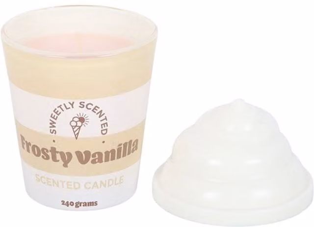 KDMK Frosty Vanilla Ice Cream Scented Ceramic Tabletop Candle in Beige, Silver and White