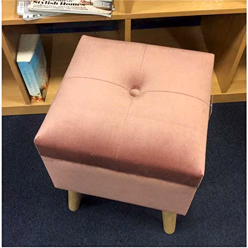 M S L Pink Velvet Storage Stool with Wood Frame, W/D/H: 33 x 33 x 42 cm – 3