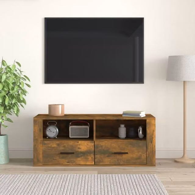 Berkfield Home Smoked Oak TV Cabinet in Brown, W/D/H: 100 x 35 x 40 cm
