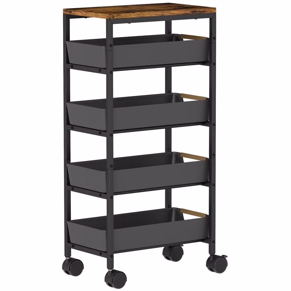 Wyld Haus Coli 5 Tier Slim Storage Trolley with Castors in Black and Brown – 2