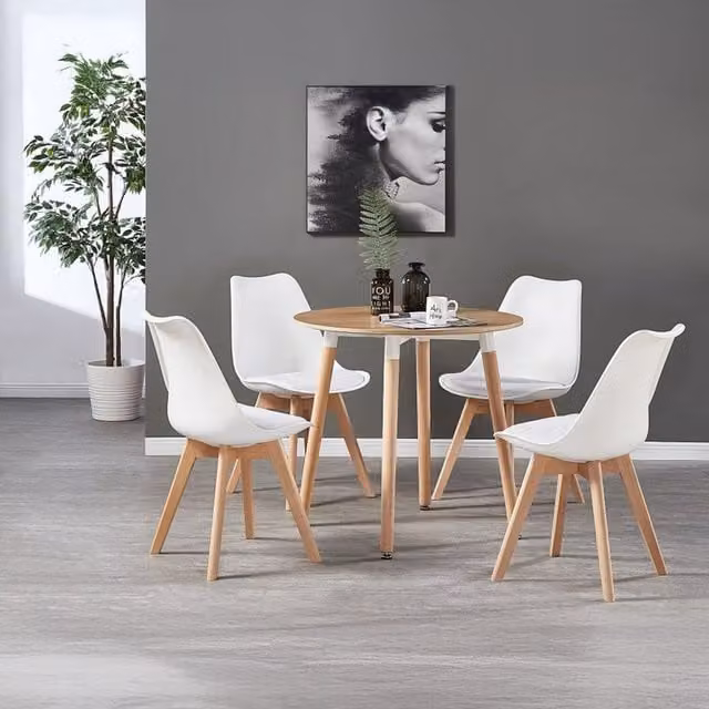 Life Interiors Lorenzo Round Dining Set with Table and 4 Chairs in White
