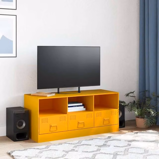 Berkfield Home TV Cabinet in Mustard Yellow Metal, W/D/H: 99 x 39 x 44 cm – 1