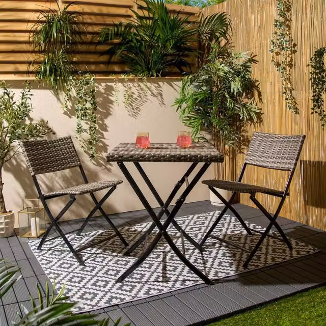 OHS Modern Grey Rattan and Metal Bistro Chair and Table Garden Set
