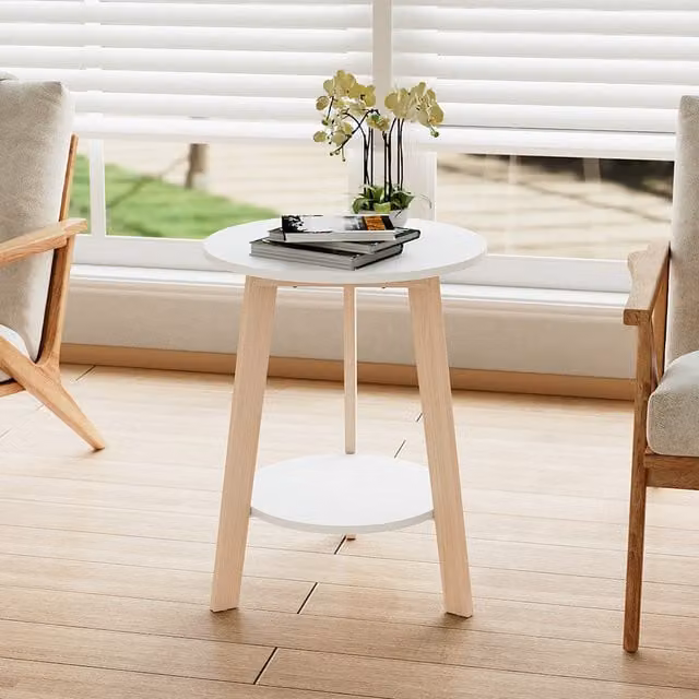 Livingandhome Round White Wooden Coffee Side Table with Serving Tiers