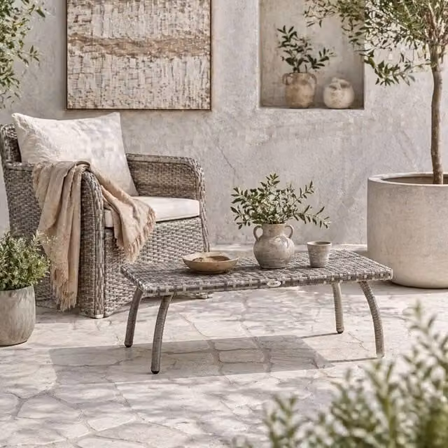Wyld Haus Kedo Grey Rattan Effect Rectangular Outdoor Coffee Table – 1