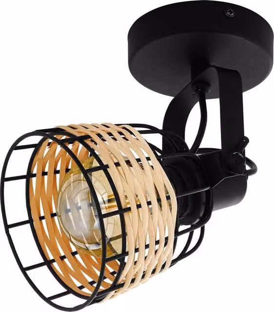 Loops Adjustable Black and Wicker Wall and Ceiling Spotlight with E27 Bulb – 3