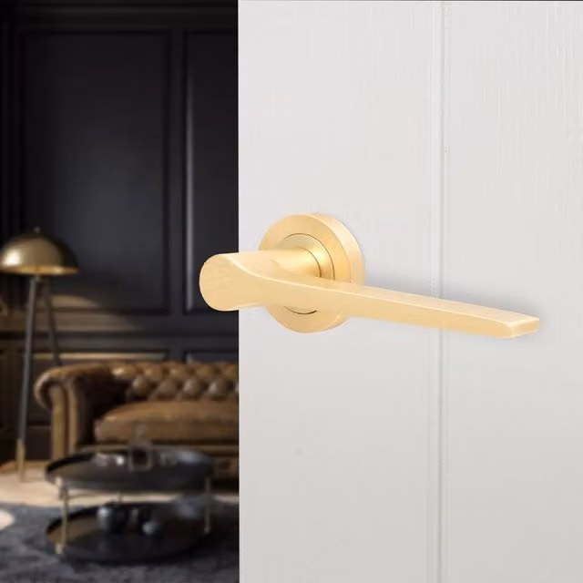 AFIT Satin Brass Internal Lever On Rose Door Handle in Gold – 1