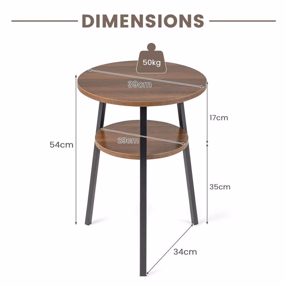 FORGEVIO 2-Tier Round Wood Side Table in Brown, W/D/H: 39.0 x 39.0 x 54.0 cm – 2