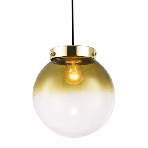 Happy Homewares Ombre Green and Transparent Bubble Glass Pendant Lighting Shade with Gold Lamp Holder, Diameter: 21 cm