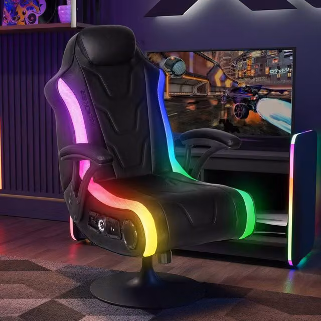 X Rocker Monsoon 4.1 Audio Console LED Gaming Chair with App-Controlled RGB in Black Synthetic Leather