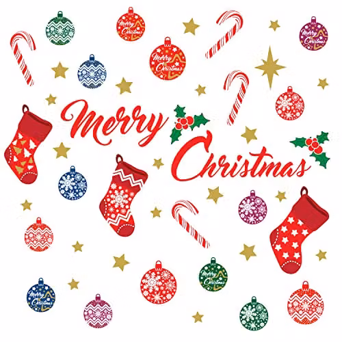 WALPLUS Merry Christmas Removable Wall Decals, Multicolour, W: 77 cm, H: 43 cm – 2