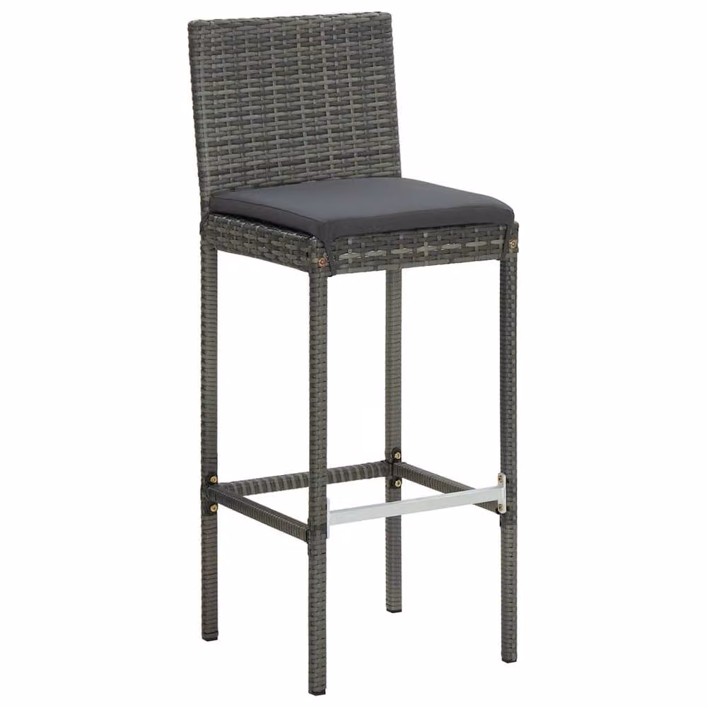 Berkfield Home 5 Piece Grey Poly Rattan Garden Bar Set with Acacia Wood and Cushions – 2