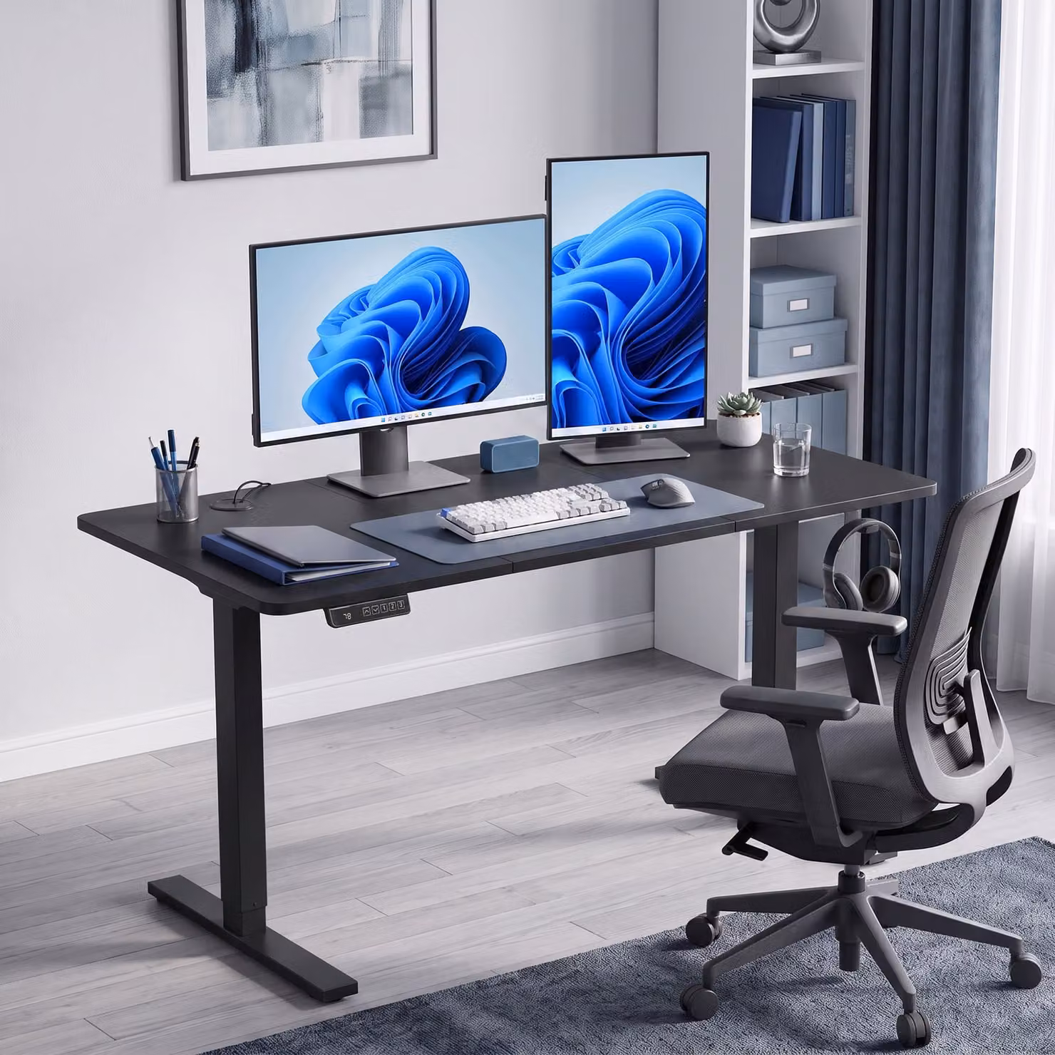 HOMCOM Height Adjustable Standing Desk with Memory Control and LED Display, Black – 2
