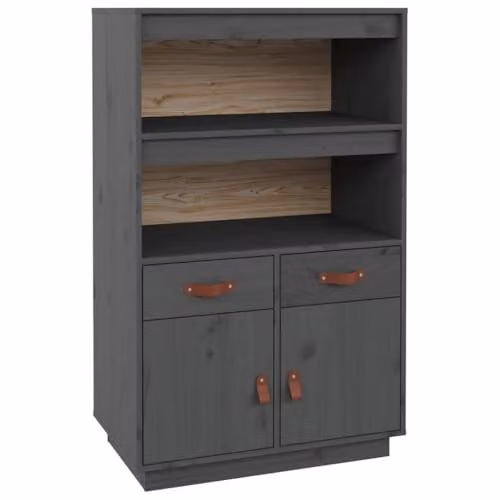 vidaXL Grey Rustic Solid Wood Pine Highboard W/D/H: 67 x 40 x 108.5 cm – 1