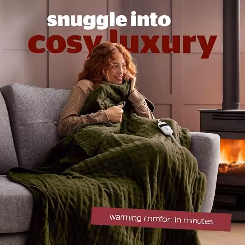Silentnight Comfort Control Luxury Fleece Electric Heated Throw Blanket in Olive Green, W/D/H: 120 x 160 cm – 3