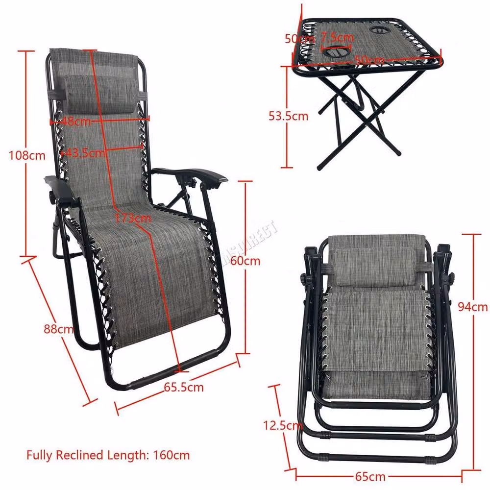 NESTLUNE Sun Recliner Lounge Table Set, 3 Pieces, Grey – 2
