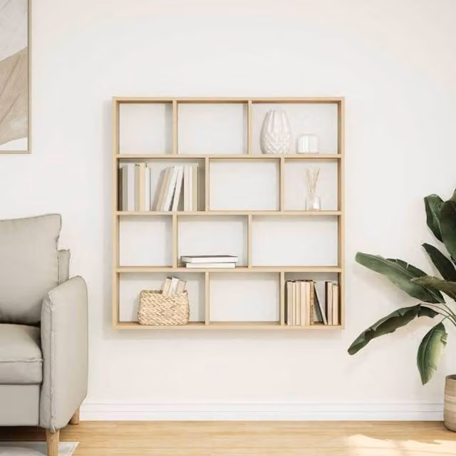 Berkfield Home Wall Mounted 12 Compartment Cube Shelf in Sonoma Oak Light Oak Colour – 1